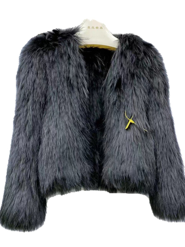 여성용 모피 코트, 단색, 전체 가죽, 양면 우븐, 짧은 패션, 루즈한 캐주얼 슬리밍, 3 단추 라운드넥, 겨울
