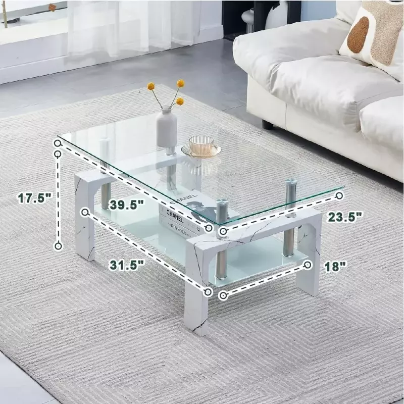 New 2024 Living Room Rectangle Coffee Table, Tea Table Suitable for Waiting Room, Modern Side Coffee Table with Wooden Leg,Glass