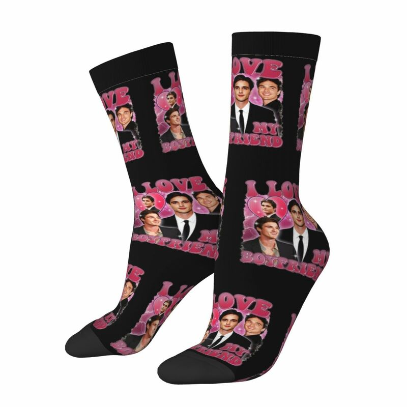 Retro Jacob Elordi I Love My Boyfriend Football Socks Polyester Long Socks for Unisex Breathable