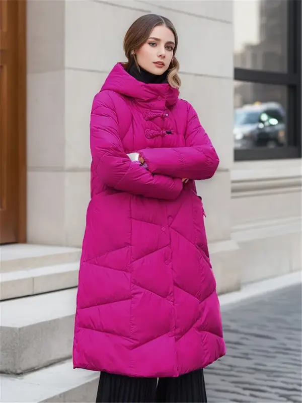 Parkas de capuz longo e grosso feminino, casaco de algodão, casaco quente, roupa de inverno, nova moda