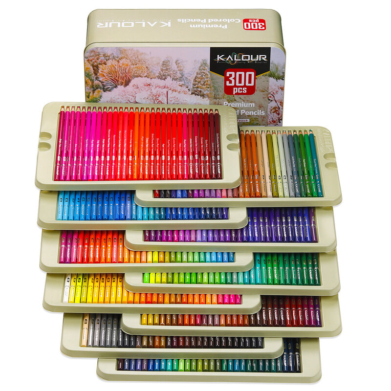 Kalour ชุดดินสอสี300ชิ้น, ชุดดินสอสีภาพร่างชุดกราฟฟิตีสีน้ำมันกล่องของขวัญชุดวาดเขียนสำหรับเด็กระบายสีศิลปะตะกั่ว