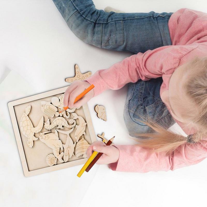Rompecabezas de madera con forma de Animal, juguete educativo Montessori para niños pequeños, diversión creativa, aprendizaje para colorear, niños y niñas