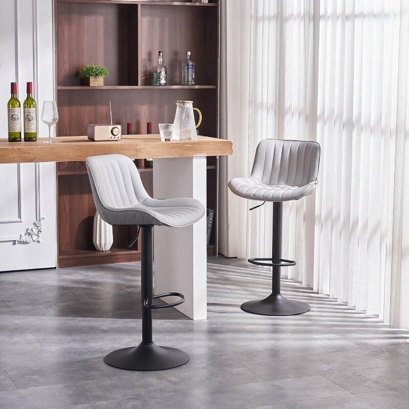 Bar Stools Set of 2  Faux Leather Barstools Swivel Upholstered Counter Height Bar Stool with Back Adjustable Armless