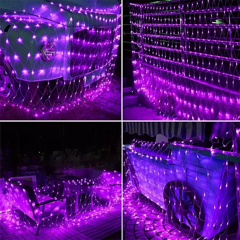 Luces de red de Halloween, iluminación LED conectable de color púrpura y Rosa, con enchufe europeo, 220V, para jardín y Navidad