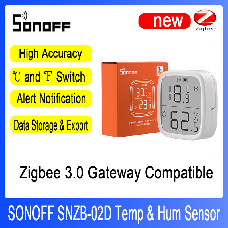 Sonoff SNZB 02D Zigbee LCD Smart czujnik temperatury i wilgotności współpracuje z bramkami Zigbee 3.0 SONOFF Zigbee Bridge Pro, NSPanel Pro
