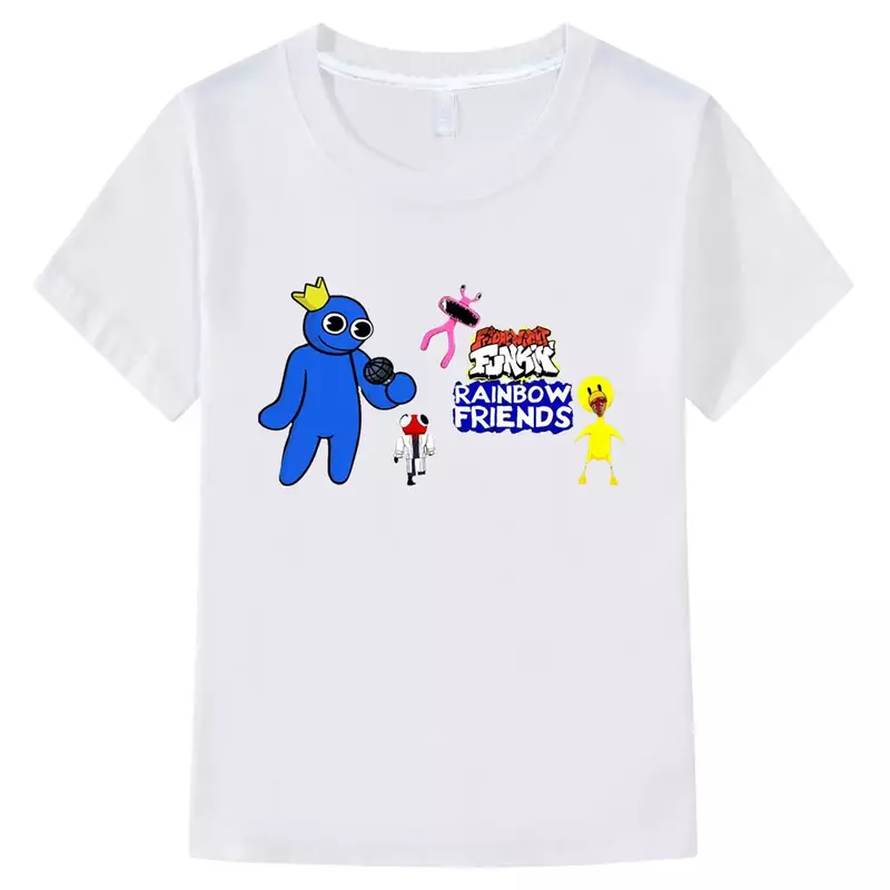 Rainbow Amigos Estética Anime T-shirts, 100% Algodão T-shirt, T-shirt de manga curta, Manga impressão, moda, meninos, meninas
