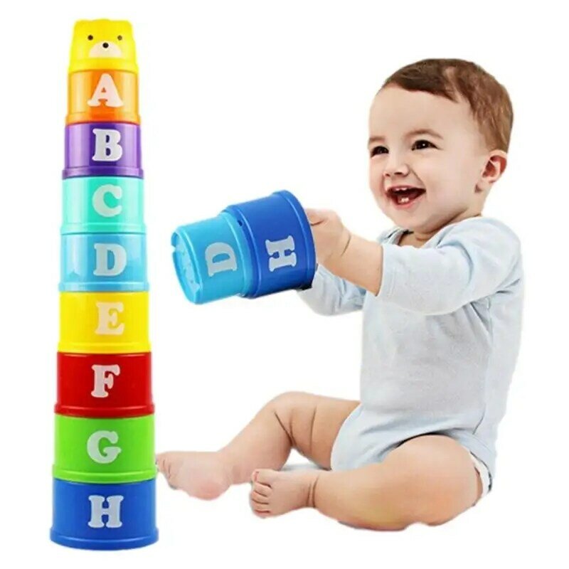 Детские разноцветные штабелируемые блоки размером 9 шт., Обучающие игрушки Монтессори для обучения сортировке
