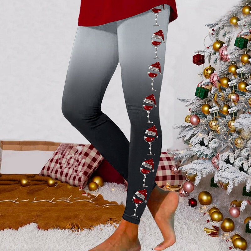 Feliz Natal das mulheres estampa leggings fitness, cintura alta sem costura, calças de treino, leggings elásticos macios
