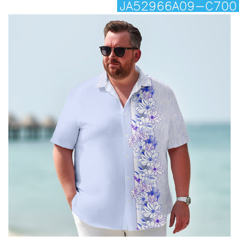 Men Clothing Waves Print Blouse Summer Vintage Short Sleeve Hawaiian Shirt Fast Drying Casual Beach Shirts Tops