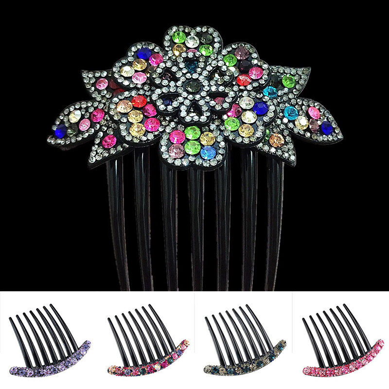 Rhinestones Hair Combs For Women Vintage Flower Crystal Hairpins Headwear Wedding Bridal Headdress Girl Jewelry Hair Accessories
