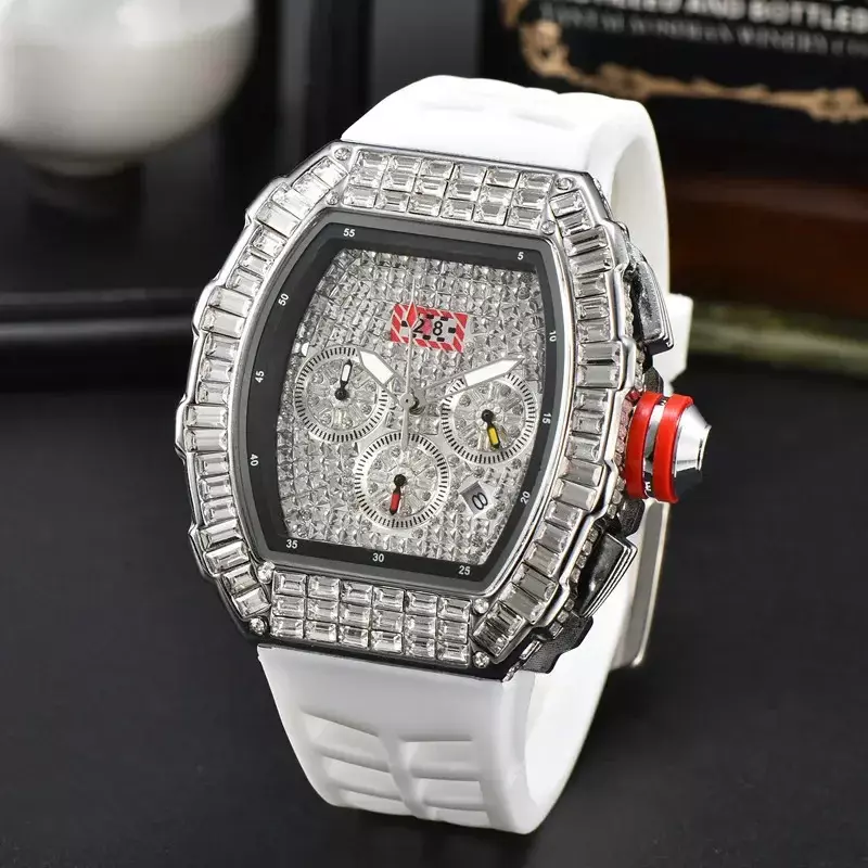 RM relógio esportivo automático masculino, quartzo de diamante grande, impermeável, 6 agulhas, segundo de corrida, sentido mecânico, luxo superior