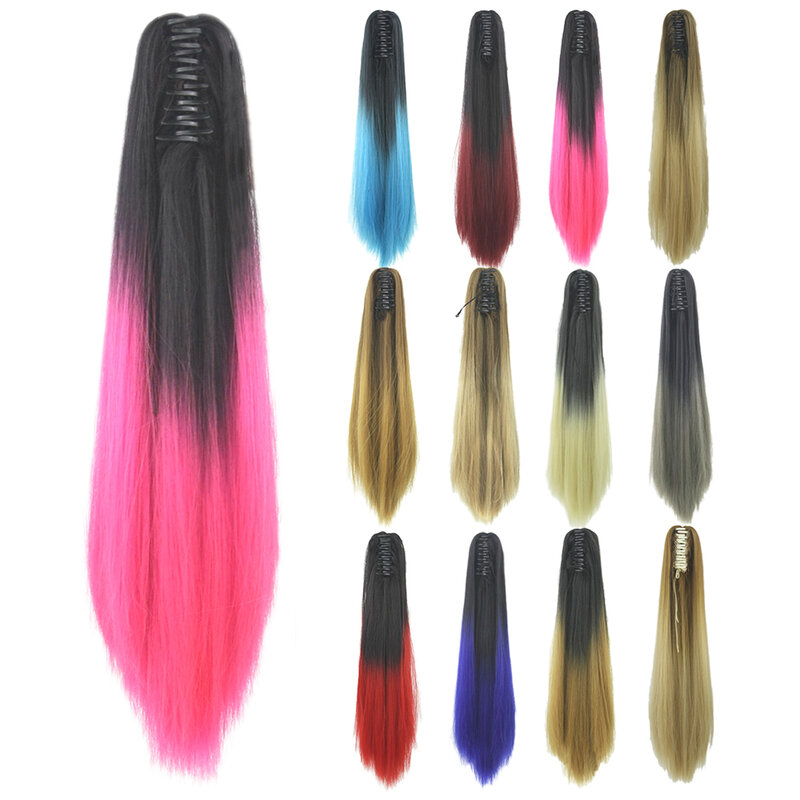 Длинные прямые синтетические розовые накладные волосы с эффектом омбре заколка для волос конский хвост Сказочный хвост искусственные волосы на клипсе парик