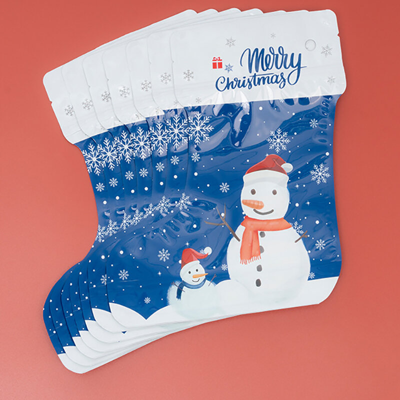 5 шт. рождественские подарочные пакеты на молнии, в форме носков, ботинок, Санта-Клауса, снеговика