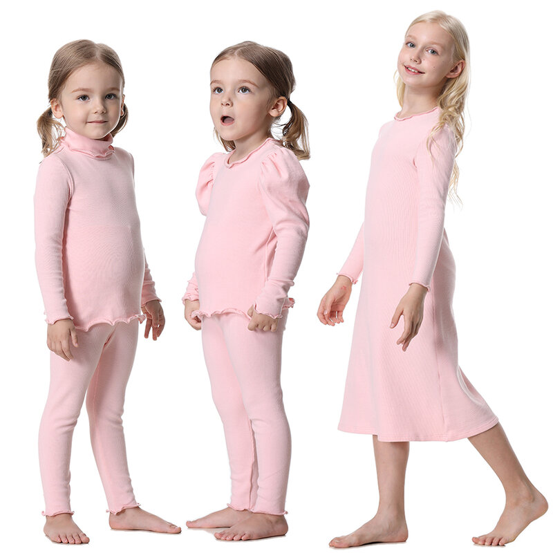 자매 형제 가족 솔리드 퍼프 슬리브 크루넥 의류, 어린이 복장, 여아 캐주얼 기본 정장, 아기 소년 잠옷