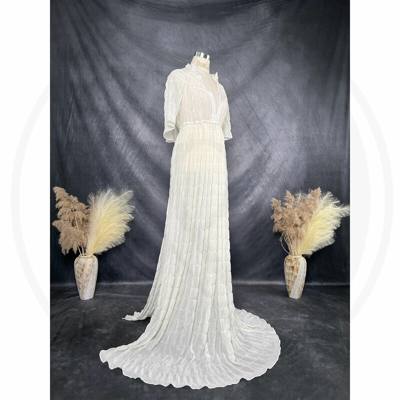 Don & Judy weiße Hochzeit Umstands kleid Sommerfest Abendkleid Umhang Plissee Chiffon elegante Braut Schwangerschaft Fotoshooting Kleider