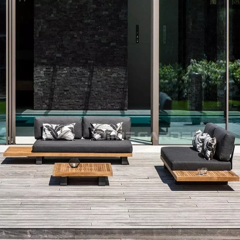 Customized outdoor sofa teak aluminum alloy rain protection tea table courtyard villa hotel solid wood combination vine
