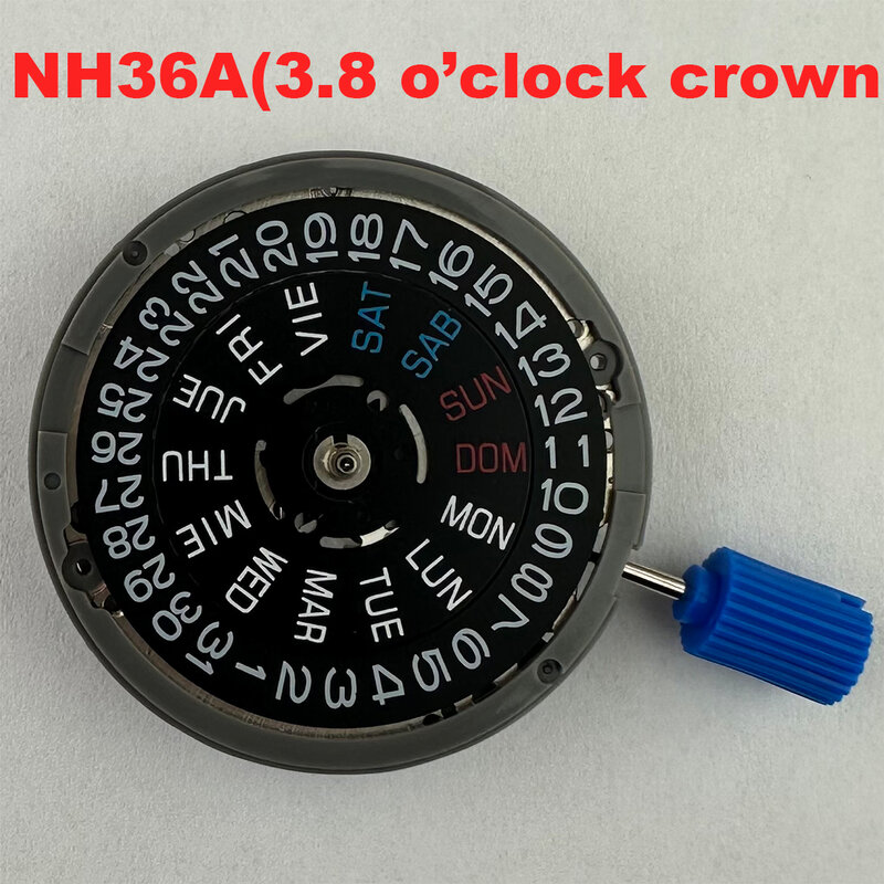 NH36 Movimento Mecânico Relógio Automático, Peças de Reposição, Alta Precisão, Preto, 3.8 O'clock, Data 4.2 O'Clock