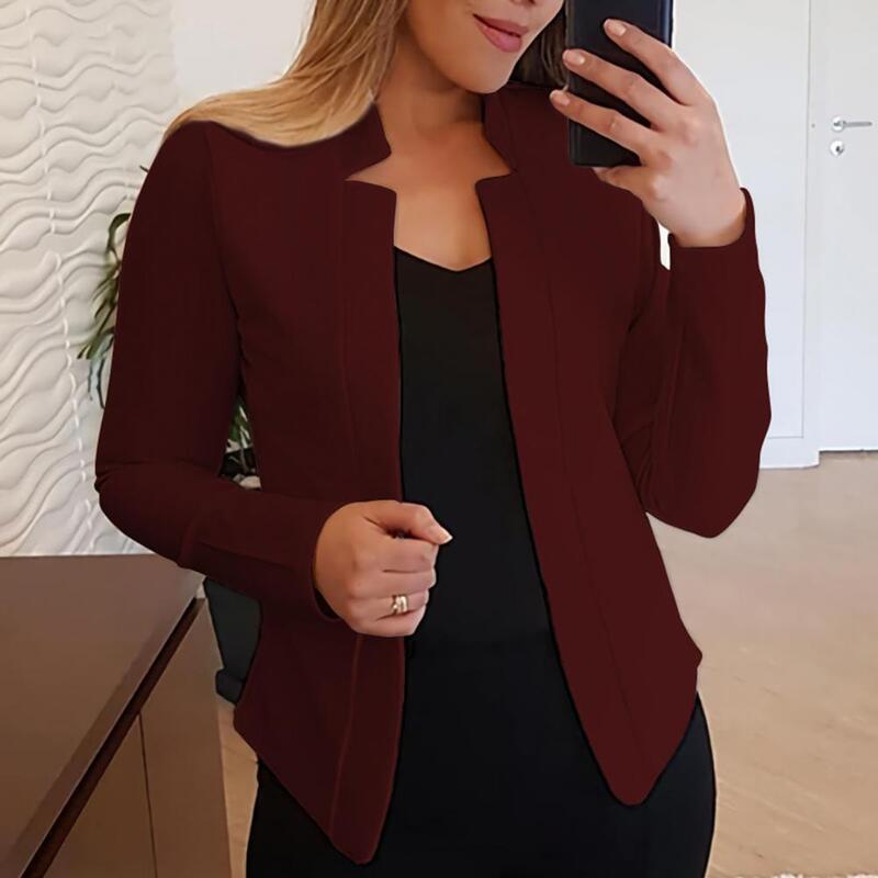 Blazer cardigan coupe slim pour femme, veste monochrome, col cranté, point ouvert, bureau, décontracté, automne