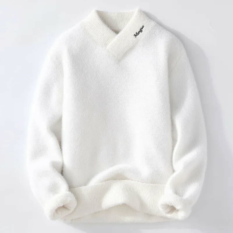 Suéteres de Cachemira con cuello en V para hombre, Jersey de punto, suave, cálido, a la moda, Color sólido, invierno, novedad