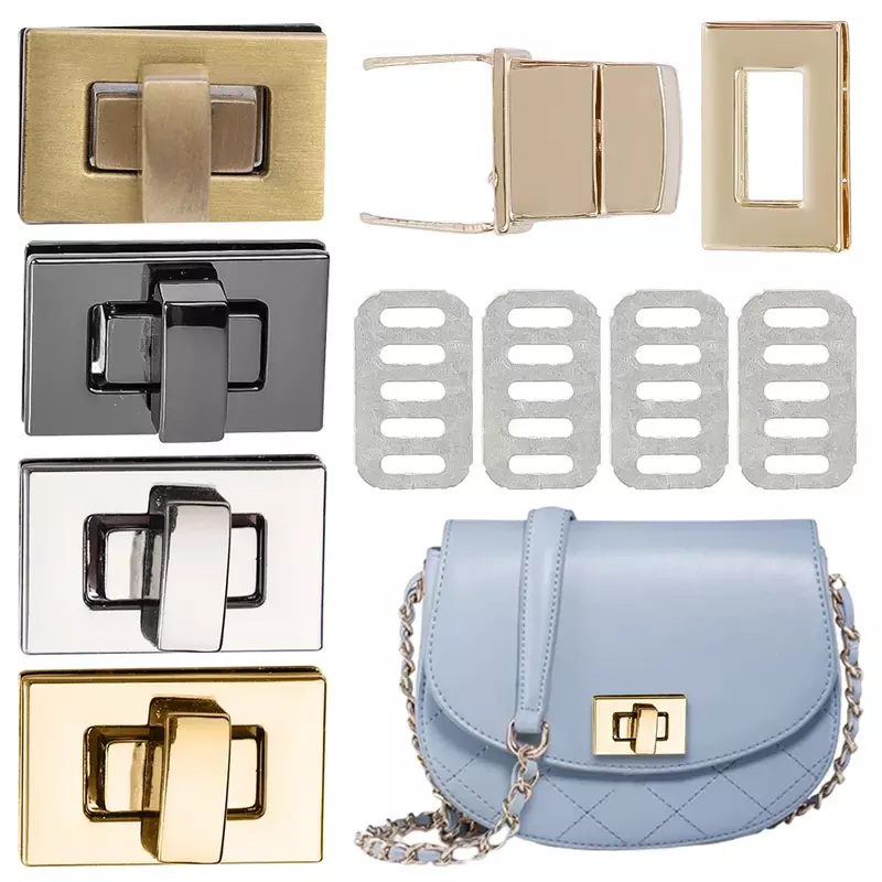 مشبك قفل ملتوي لحقيبة اليد النسائية ، معدني مربع ، حقيبة صغيرة ، قفل دوران ، مشغولات جلدية ، محفظة كتف ، أدوات يدوية ، 1*5 *