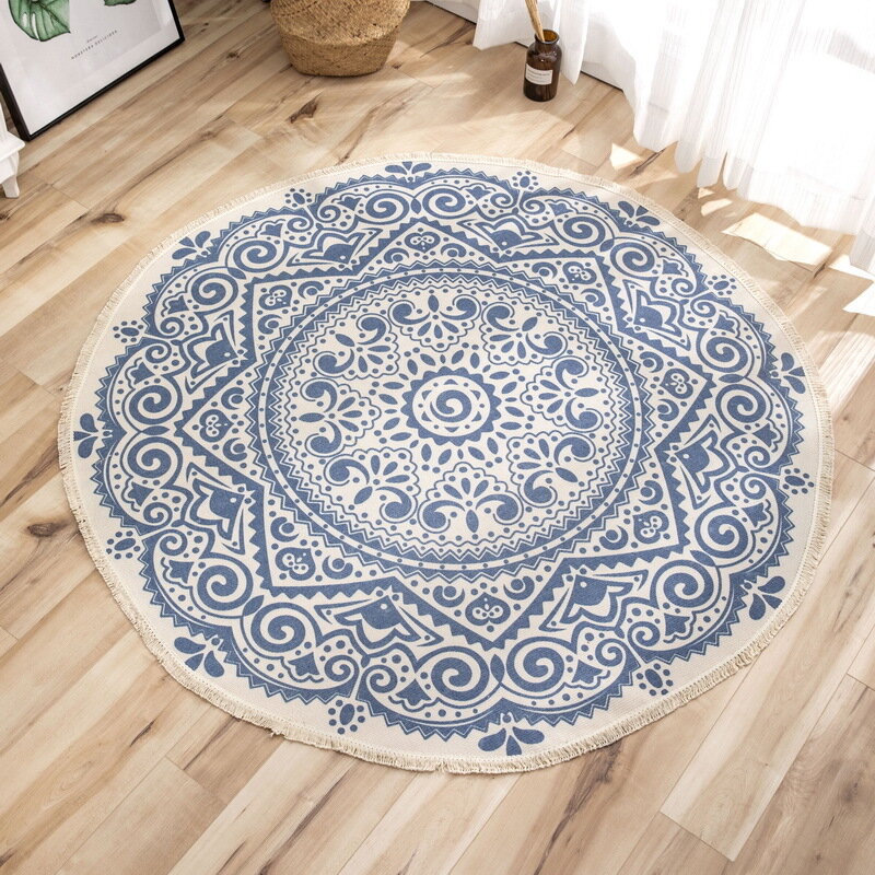 National Wind Cotton Print Home Living Room Rug Coffee Table Mat Floor Mats Bedroom Study Round Carpet