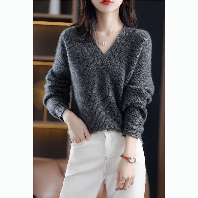 Jumper Women Sweaters Autumn Spring Knitted Winter Long Sleeve V Neck Knitwear Pullover Casual Simple Basic Jumpers Sweater 2024