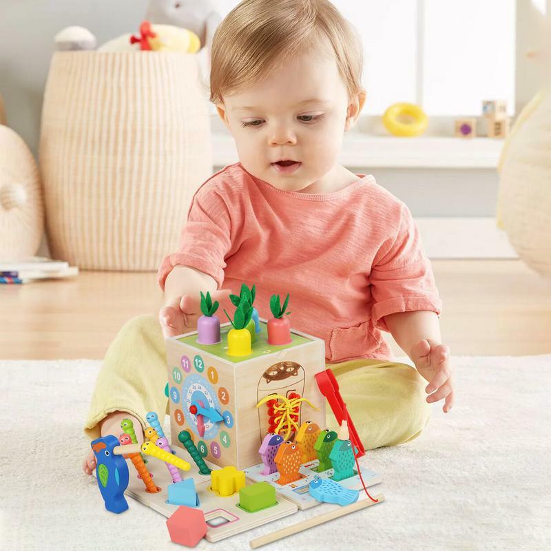 Criança Educacional Atividade Cube Toy, Empilhamento, 8 em 1, Cubo De Madeira, Suprimentos Seguros para Meninas e Meninos