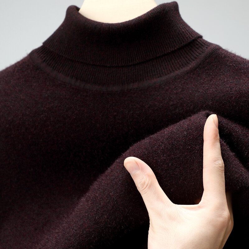 Suéter grueso de invierno para hombre, prendas de punto simples de Color sólido, puede ser solapa, cuello alto, camisa de fondo, puente versátil