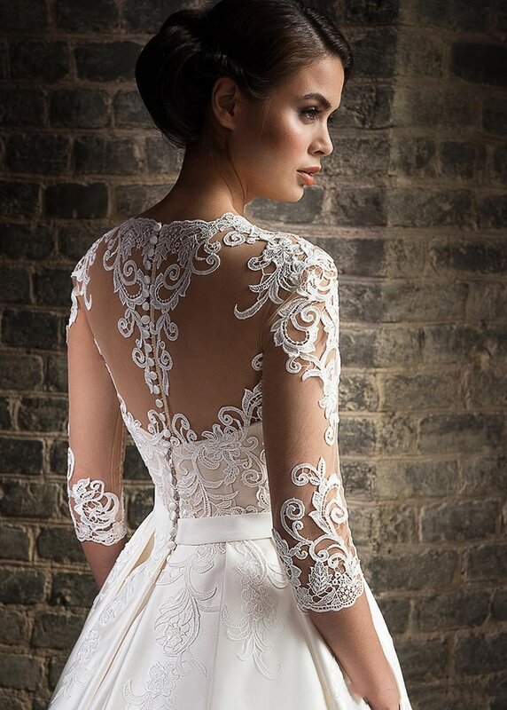 Elegant Lace Wedding Dresses vestido de novia 2022 Half Sleeves V-Neck Bride Dress Sweep Train Pockets Customize Robe De Mariee