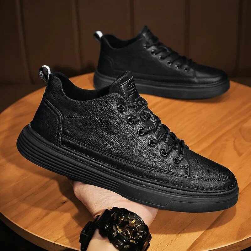 Leather Men Casual Shoes Spring Fashion Shoes for Men Comfort Walking Platform Shoes Male Ankle Vulcanized Shoes Tenis Masculino