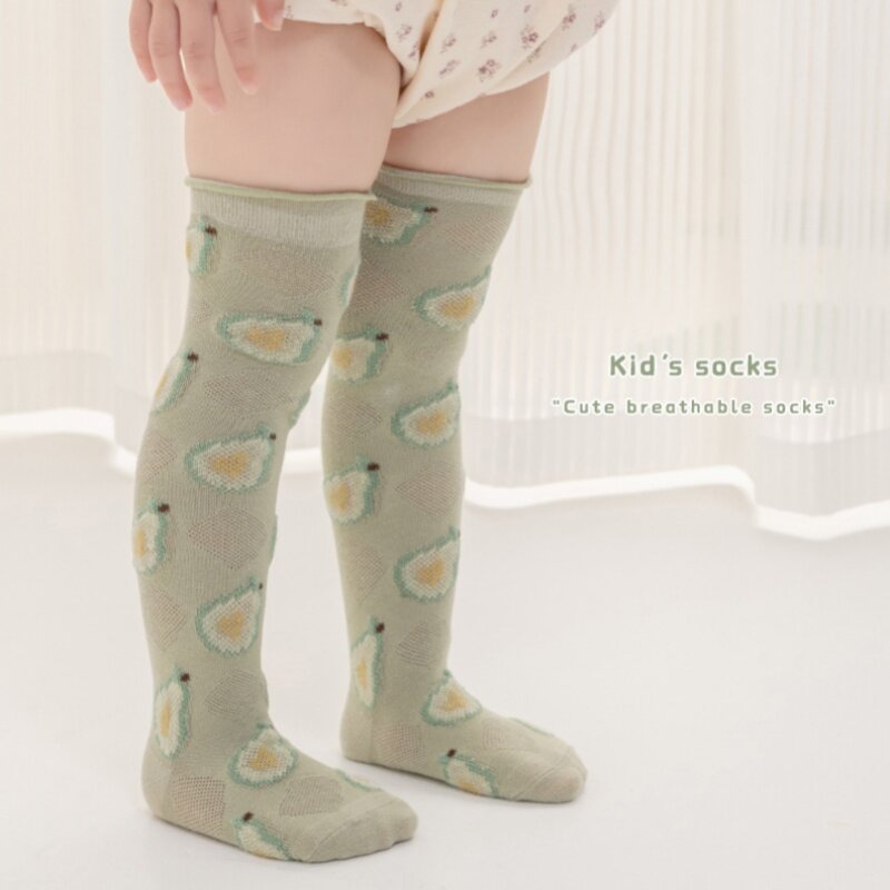 ถุงเท้าเด็กใหม่ถุงเท้าผ้าตาข่ายถุงเท้าระดับเข่ากันยุงถุงเท้ายาวระบายอากาศลายผลไม้น่ารัก
