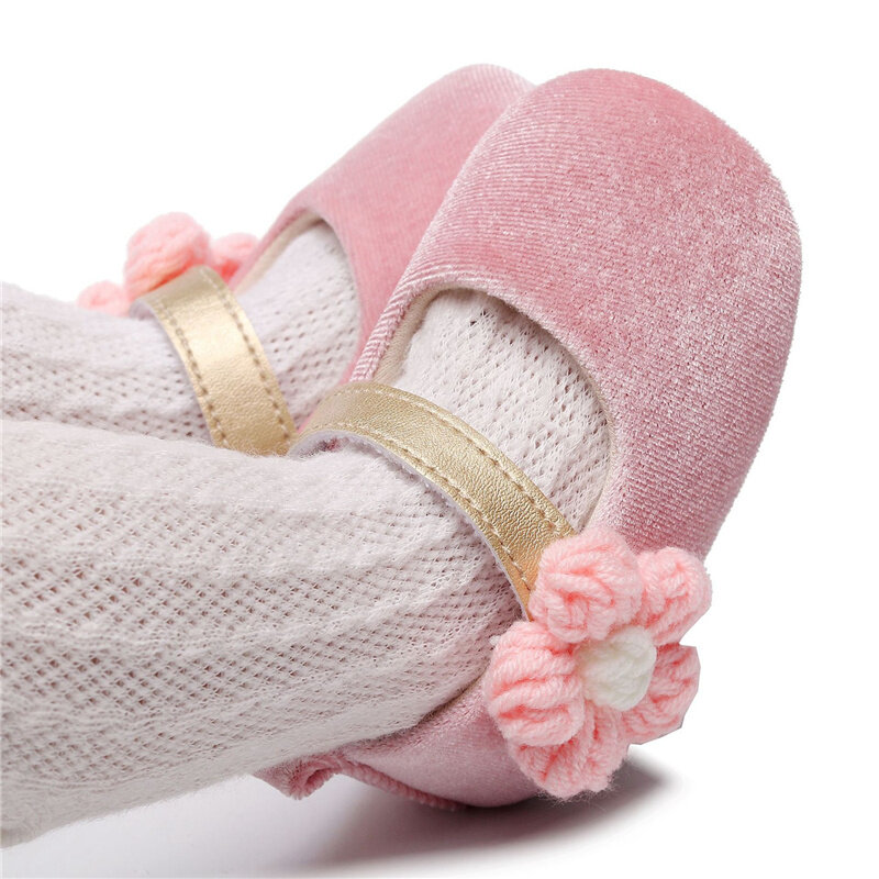 Blotona neonate i più nuovi appartamenti Prewalkers, scarpe da sposa principessa fiore antiscivolo scarpe in velluto scarpe da culla per neonati 0-18 mesi