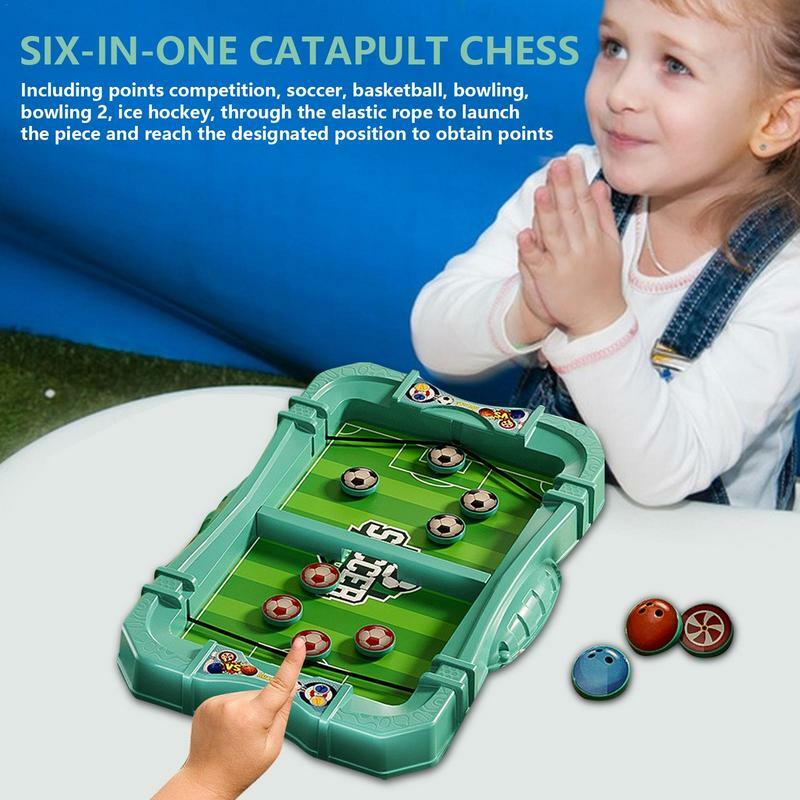 Papan permainan hoki papan Slingshot permainan 6 In 1 dapat digunakan kembali meja catur pantul permainan katapel untuk anak-anak keluarga hadiah ulang tahun