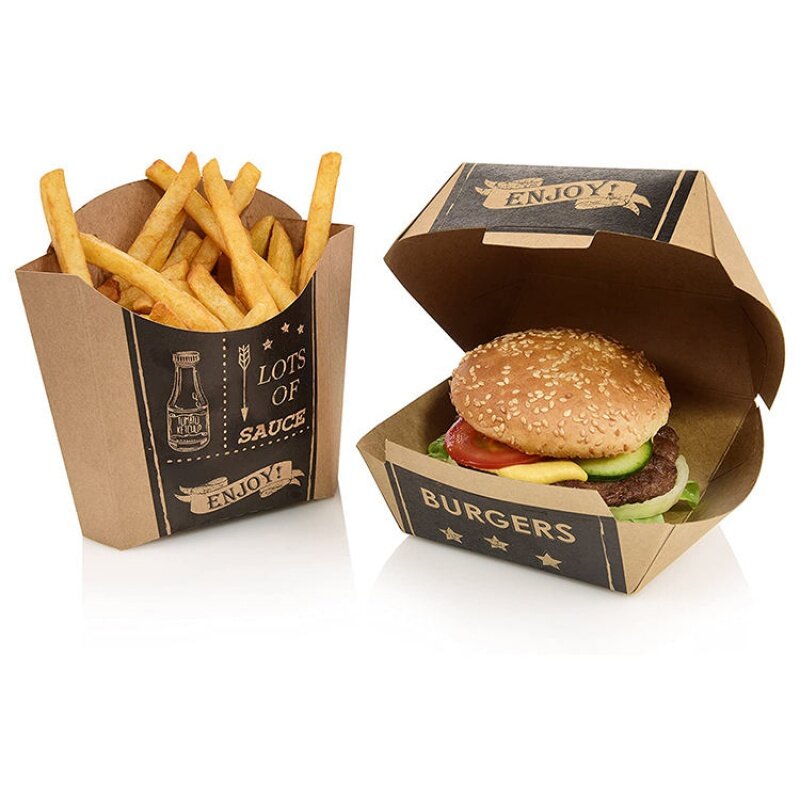 Customized productCustom printed kids snacks set hamburger burger fast food paper container for french fries fried chicken wing