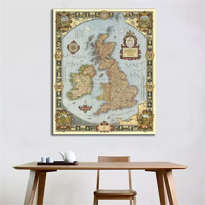 59*84ซม.แผนที่ Kingdom Of Great อังกฤษผ้าใบภาพวาด Unframed โปสเตอร์และพิมพ์ Living Hiasan Dinding Kamar
