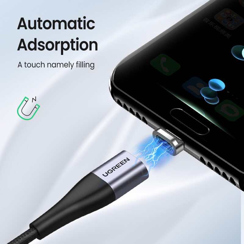 Ugreen-c타입 마이크로 USB 3A 고속충전 케이블, 자석형 삼성 및 샤오미에 사용 가능 핸드폰 용품