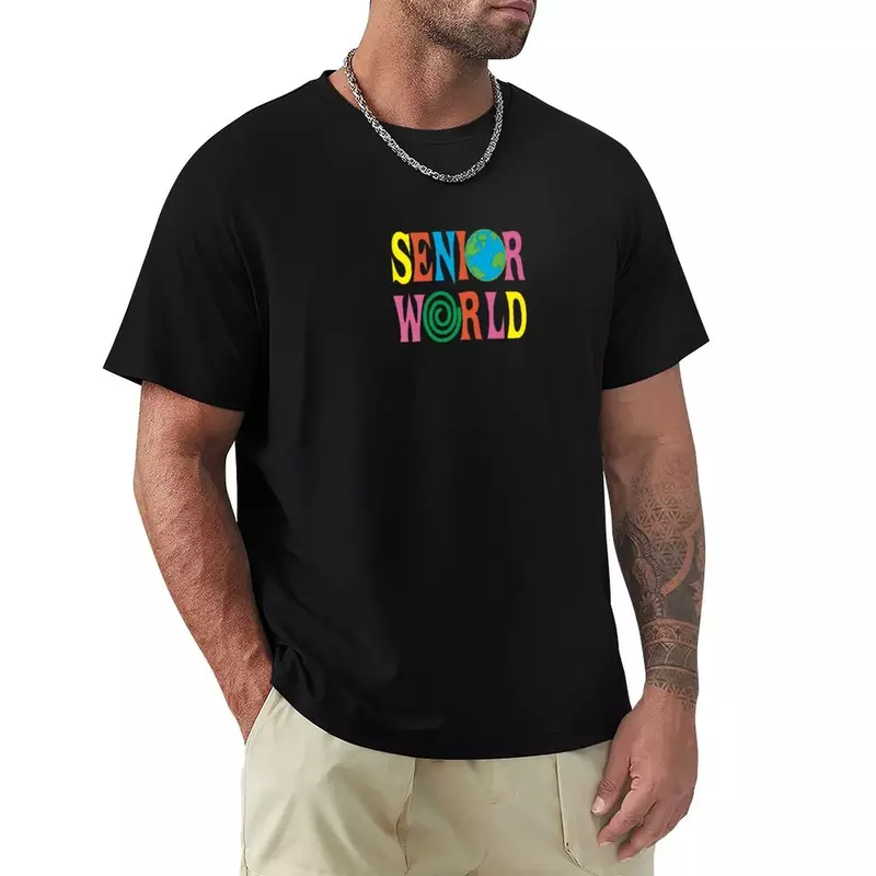 Camiseta del Mundo Senior para hombre, ropa estética, pesas pesadas, kawaii, camisetas divertidas en blanco