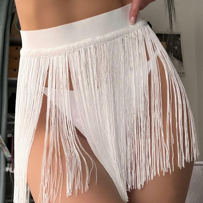 Mini-saia de franja de cintura alta feminina, borlas, sexy, monocromática, clubwear, festas de verão