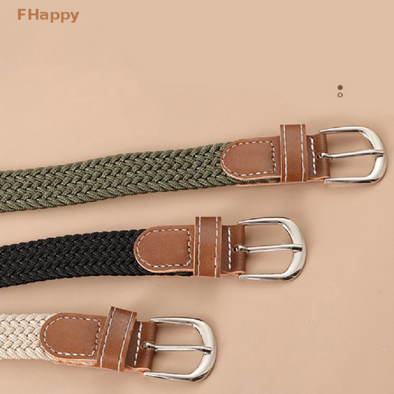Canvas Woven Leather Belt Punch-Free Women's Jeans All-Match Trousers with an Elasticated Waist Belt Trend