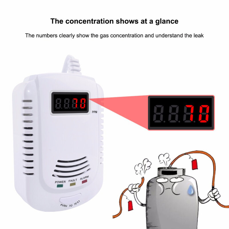 Gás Leak Detector Analyzer, Monóxido De Carbono Sensor, Display Digital LCD, Sistema De Alarme De Gás Natural, Plug UE, 2 em 1