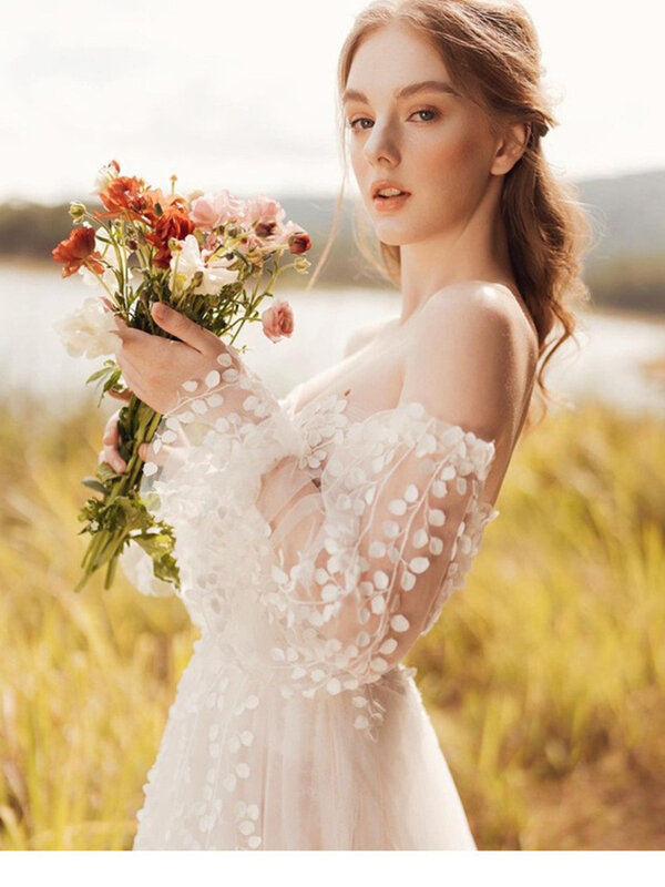 فستان زفاف SHUIYUN أبيض بسيط للعروس ، تصوير السفر في الهواء الطلق ، حمالة صدر خفيفة الوزن
