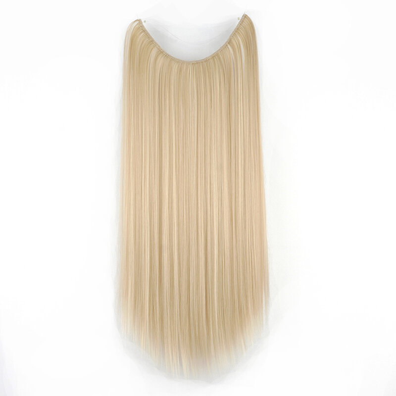 Soowee 26 Zoll lange gerade grau schwarz blonde synthetische Haar verlängerungen Fisch Linie Halo unsichtbare Haarteil Haarschmuck