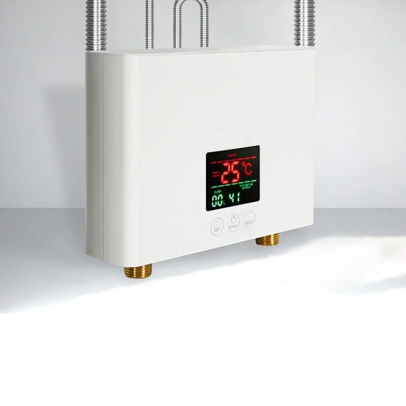 Aquecedor de água elétrico montado na parede, display de temperatura LCD, plugue branco EU, banheiro e cozinha, 110V, 220V