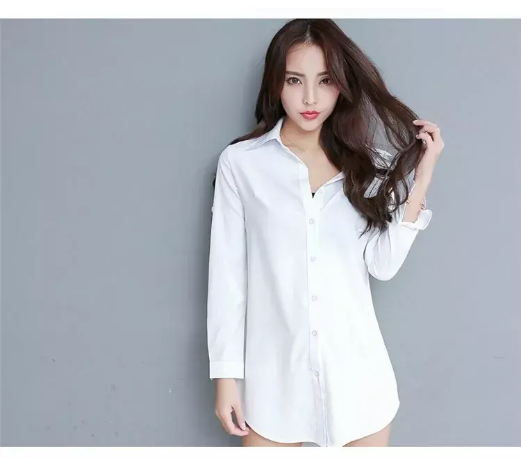 Белая рубашка, Женская свободная пикантная рубашка с длинным рукавом, длинная нижняя рубашка на пуговицах, женские блузки, сексуальная клубная одежда, офисная одежда, женская одежда 5xl
