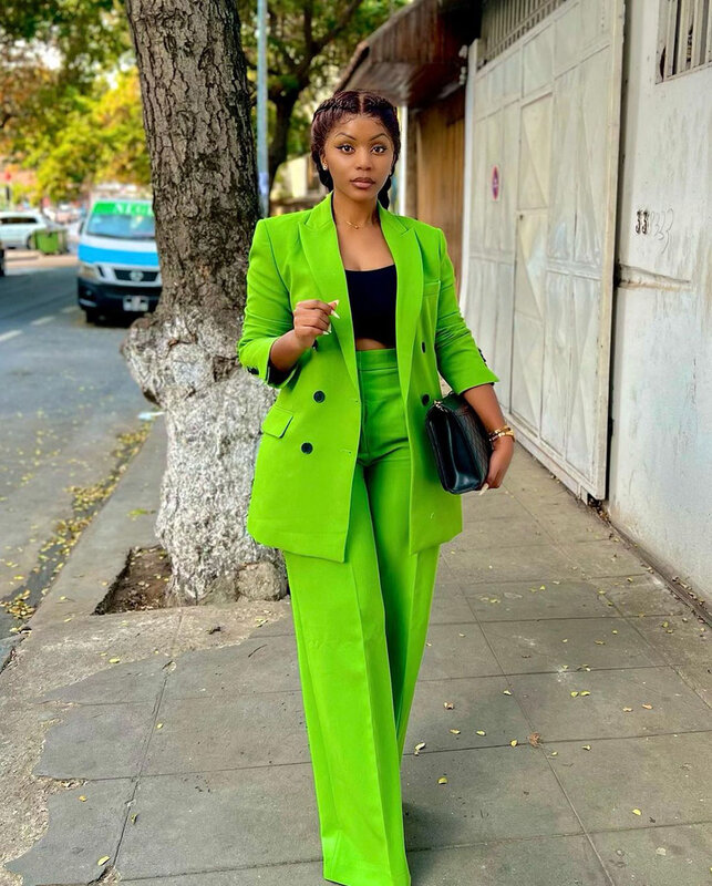 Mode Grün Frauen Anzüge Set Blazer + Hosen 2 Pcs Lose Zugeschnitten Maß Formale Casual Party Jacke Helle Farbe Prom kleid Kostüme