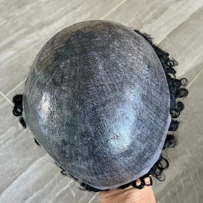 Wig rambut manusia injeksi teknis rambut manusia silikon tahan lama dasar kulit PU penuh Sistem prostesis kulit mikro hitam/coklat