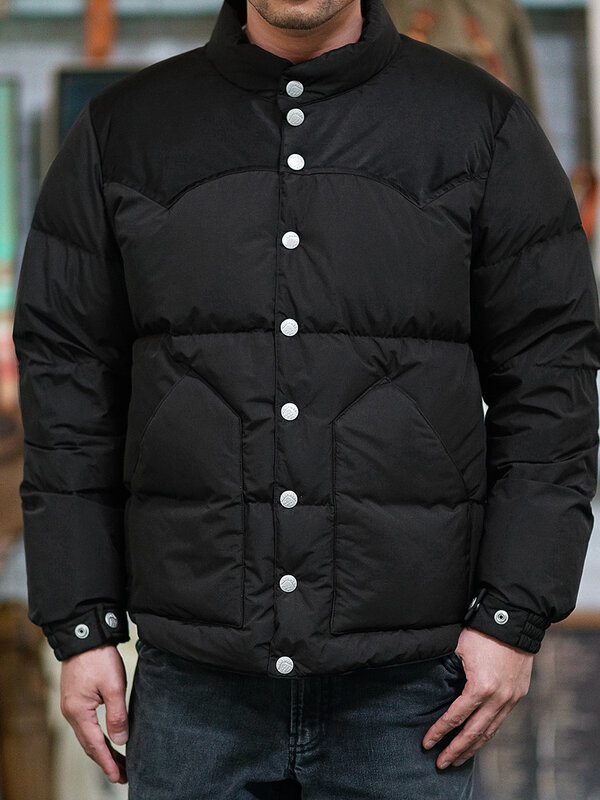 Jaket Down untuk pria, kerah berdiri tebal hangat pakaian musim dingin kasual luar ruangan minimalis gaya Amerika pakaian Vintage
