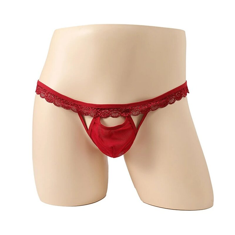 Fashion Sheer Sexy Men's Briefs G-strings Low Rise Lace T-back Thong Shorts Men Panties See-through Underwear