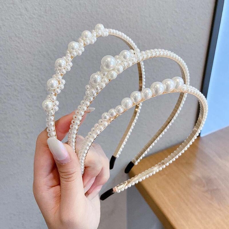 Simple Gold Metal Hair Hoop Wedding Ornaments Hair Jewelry Pearl Hair Hoop Women's Headband Pearl Headband Korean Hairbands