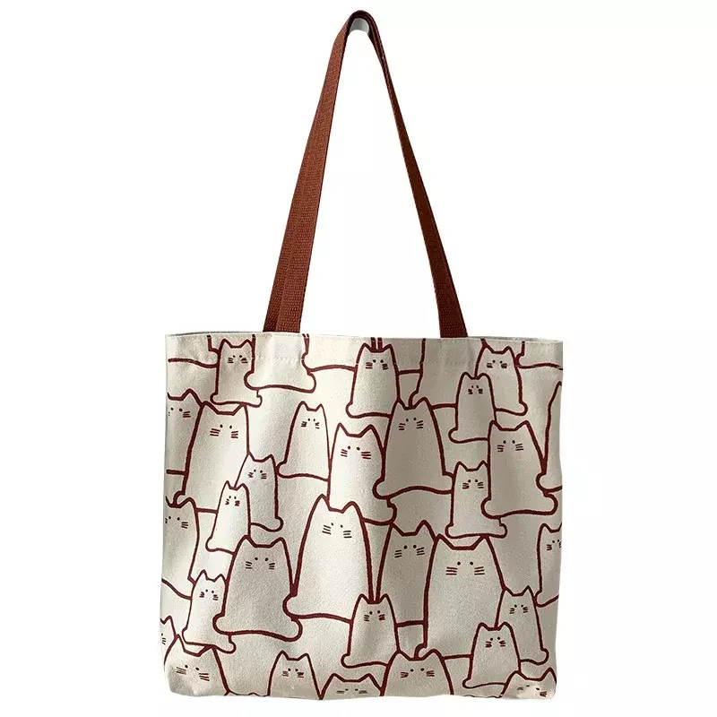 Bolso de lona con estampado de gato para mujer, bolsa pequeña con cremallera, estilo japonés, 2024